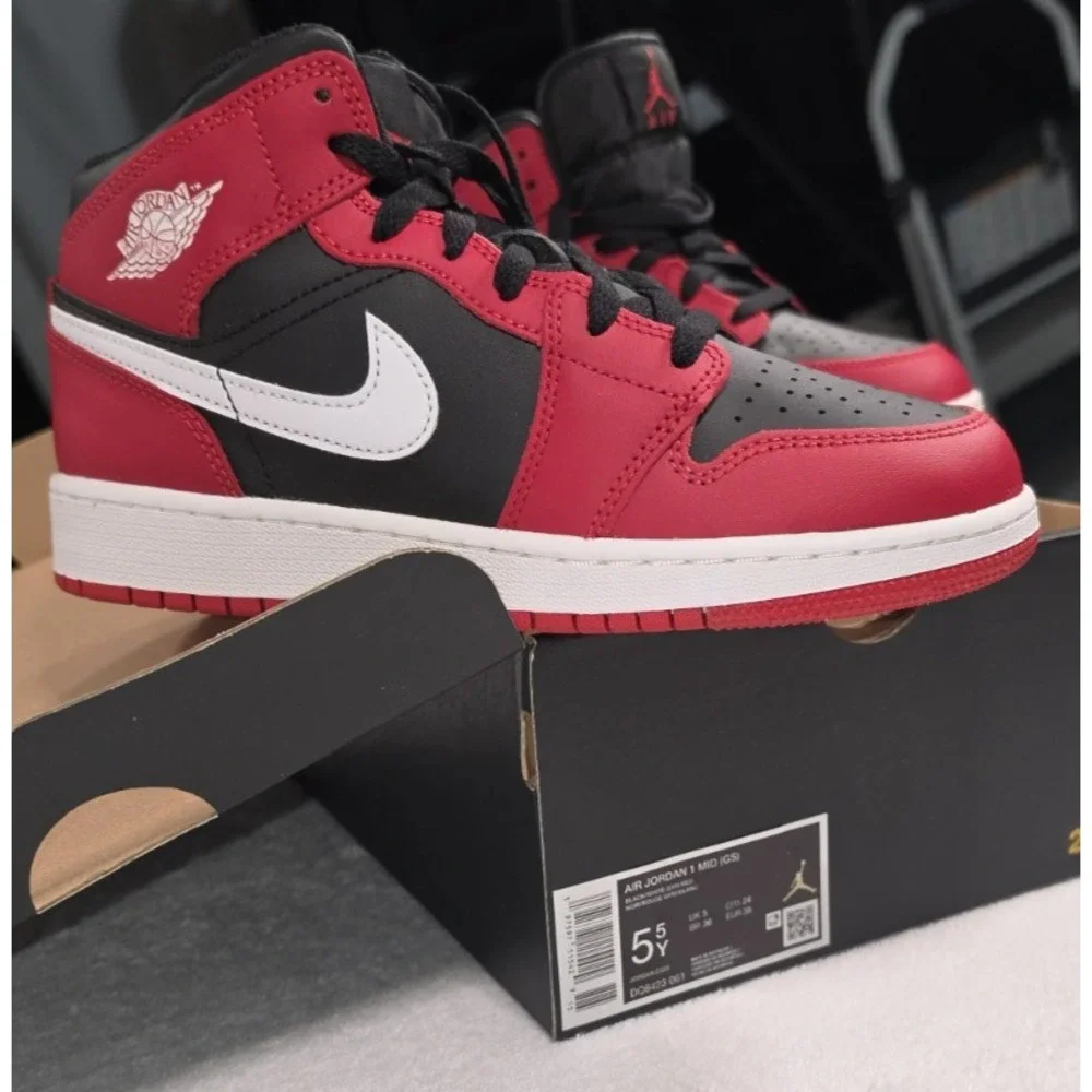 Nike Air Jordan 1 Mid GS – Black/Red/White – Size 5.5Y – Brand New